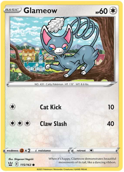 Glameow 115/163 Common Pokemon Card (Battle Styles)