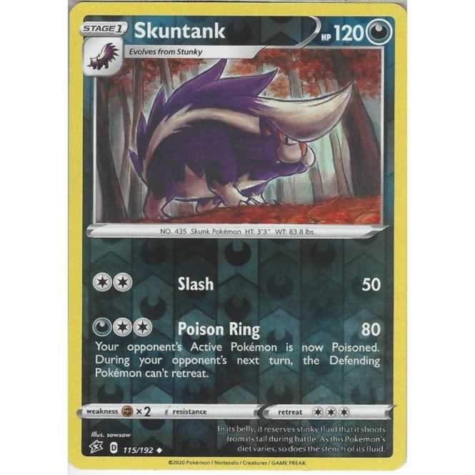 Skuntank 115/192 Uncommon Reverse Holo Pokemon Card (SWSH Rebel Clash)