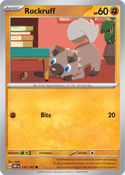 Rockruff 116/197 Common Reverse Holo Pokemon Card (SV Obsidian Flames)