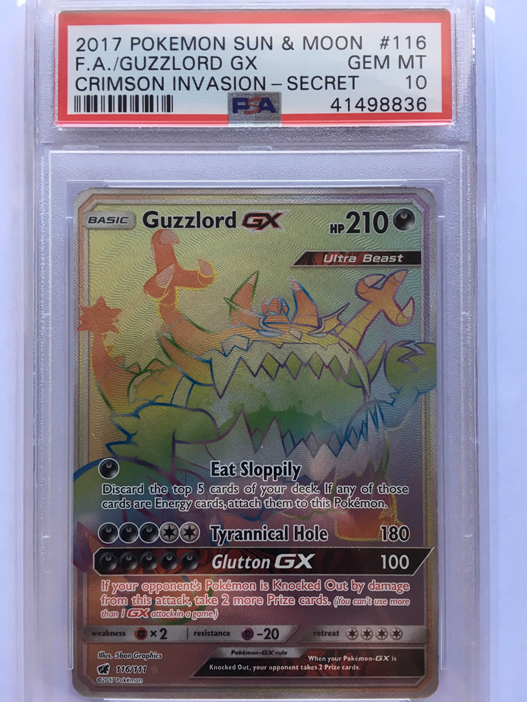 Guzzlord GX 116/111 Rainbow Rare PSA 10 Graded Pokemon Card — Titan Cards Ltd