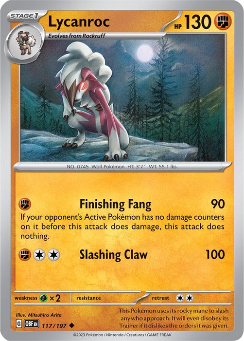 Lycanroc 117/197 Uncommon Reverse Holo Pokemon Card (SV Obsidian Flames)