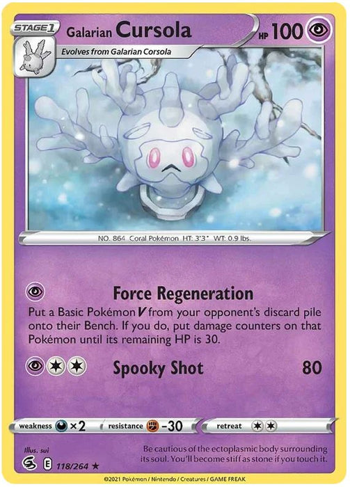 Galarian Cursola 118/264 Rare Reverse Holo Pokemon Card (SWSH Fusion Strike)