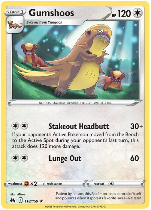 Gumshoos 118/159 Rare Pokemon Card (SWSH Crown Zenith)