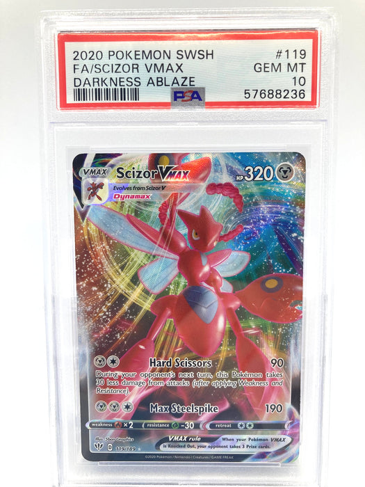 Scizor VMAX 119/189 PSA 10 Gem Mint Graded Pokemon Card (Sword & Shiel Titan Cards Ltd Scizor VMAX 119/189 PSA 10 Gem Mint Graded Pokemon Card (Sword & Shiel Titan Cards Ltd