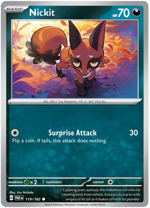 Nickit 119/182 Common Reverse Holo Pokemon Card (SV04 Paradox Rift)