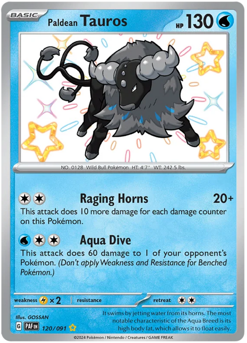 Paldean Tauros 120/091 Shiny Rare Pokemon Card (SV 4.5 Paldean Fates)