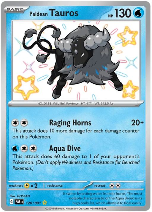 Paldean Tauros 120/091 Shiny Rare Pokemon Card (SV 4.5 Paldean Fates)