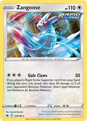 Zangoose 120/198 Rare Reverse Holo Pokemon Card (SWSH Chilling Reign)