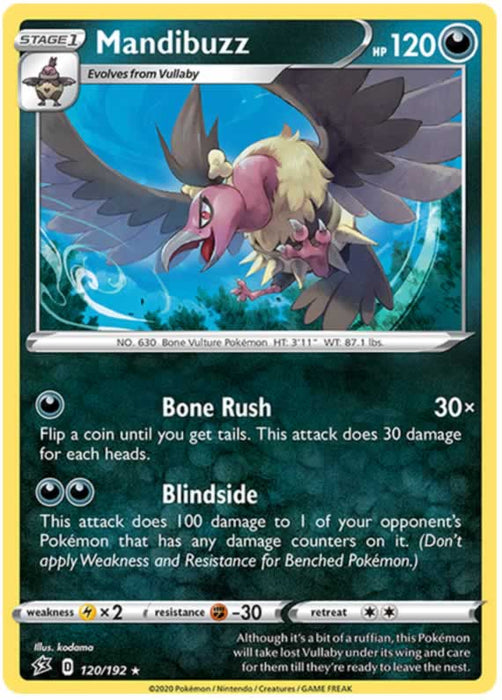 Mandibuzz 120/192 Rare Pokemon Card (SWSH Rebel Clash)