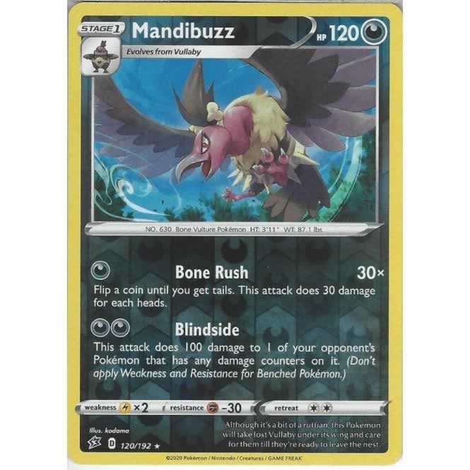 Mandibuzz 120/192 Rare Reverse Holo Pokemon Card (SWSH Rebel Clash)