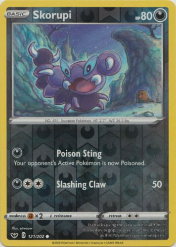 Skorupi 121/202 Common Reverse Holo Pokemon Card (Sword & Shield) — Titan  Cards Ltd