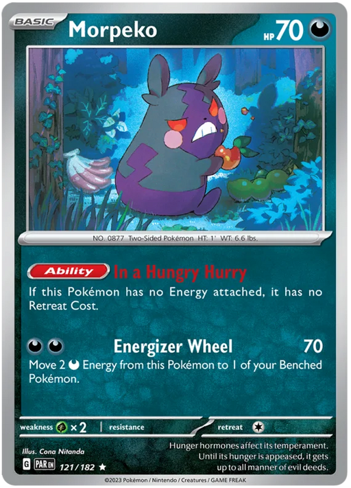 Morpeko 121/182 Rare Reverse Holo Pokemon Card (SV04 Paradox Rift)