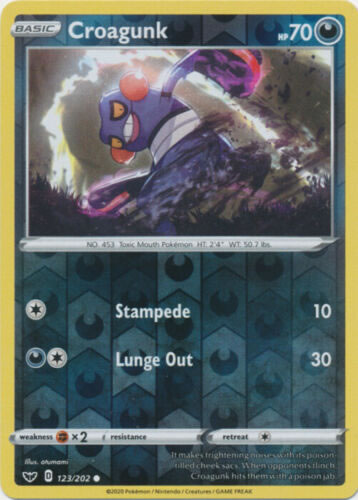 Croagunk 123/202 Common Reverse Holo Pokemon Card (Sword & Shield)