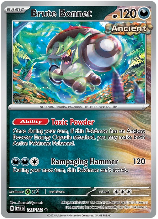 Brute Bonnet 123/182 Rare Pokemon Card (SV04 Paradox Rift)