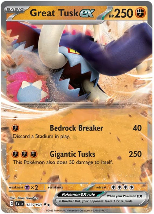 Great Tusk ex 123/198 Rare Double Pokemon Card (Scarlet & Violet Base)