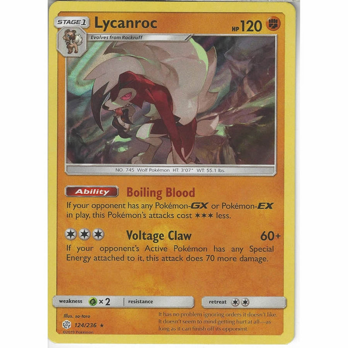 Lycanroc 124/236 Rare Holo Pokemon Card (Cosmic Eclipse)