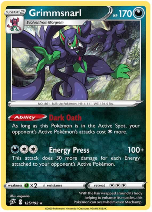 Grimmsnarl 125/192 Rare Holo Pokemon Card (SWSH Rebel Clash)