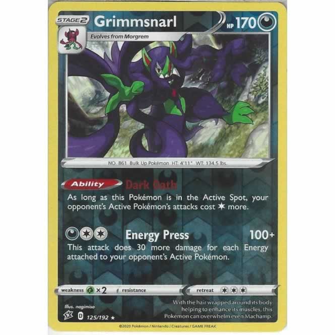 Grimmsnarl 125/192 Rare Reverse Holo Pokemon Card (SWSH Rebel Clash)