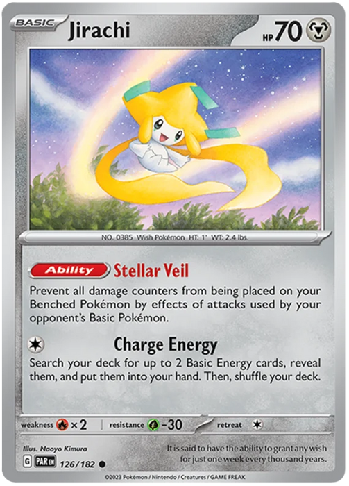 Jirachi 126/182 Common Reverse Holo Pokemon Card (SV04 Paradox Rift)