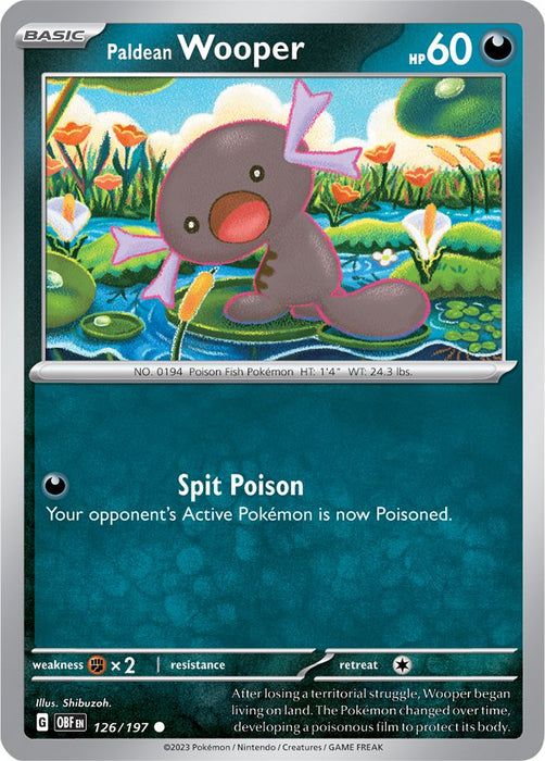 Paldean Wooper 126/197 Common Reverse Holo Pokemon Card (SV Obsidian Flames)