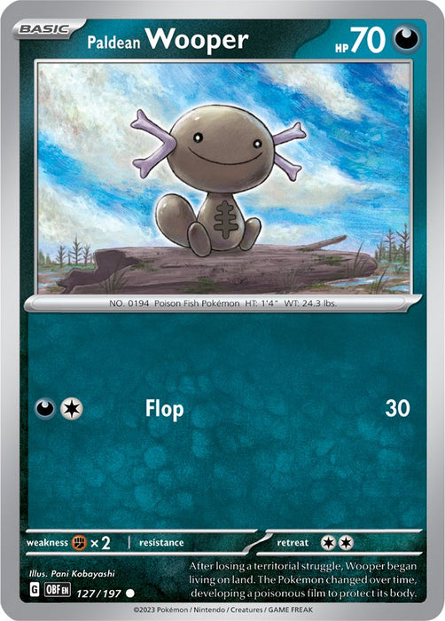 Paldean Wooper 127/197 Common Reverse Holo Pokemon Card (SV Obsidian Flames)