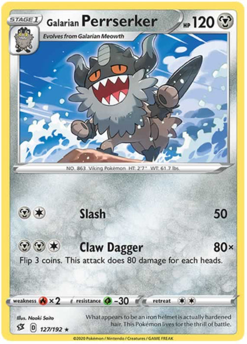 Galarian Perrserker 127/192 Rare Pokemon Card (SWSH Rebel Clash)