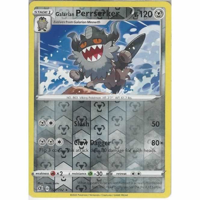 Galarian Perrserker 127/192 Rare Reverse Holo Pokemon Card (SWSH Rebel Clash)