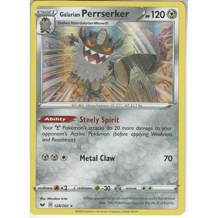 Galarian Perrserker 128/202 Rare Holo Pokemon Card (Sword & Shield)