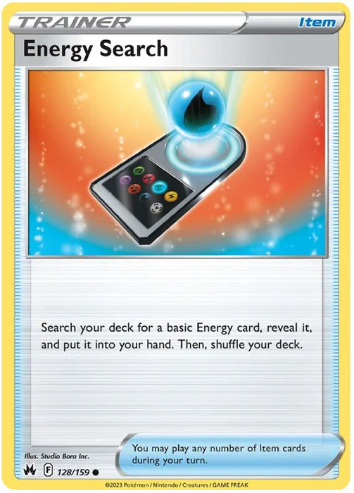 Energy Search 128/159 Common Reverse Holo Pokemon Card (SWSH Crown Zenith)