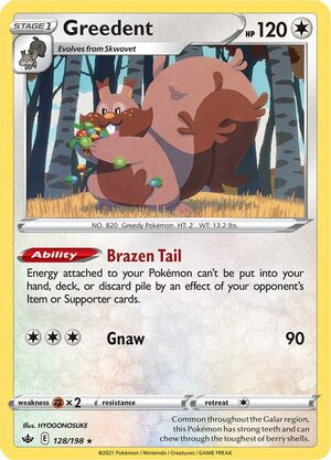 Greedent 128/198 Rare Reverse Holo Pokemon Card (SWSH Chilling Reign)