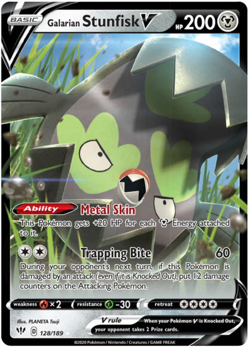 Galarian Stunfisk V 128/189 Ultra Rare Pokemon Card (Darkness Ablaze)