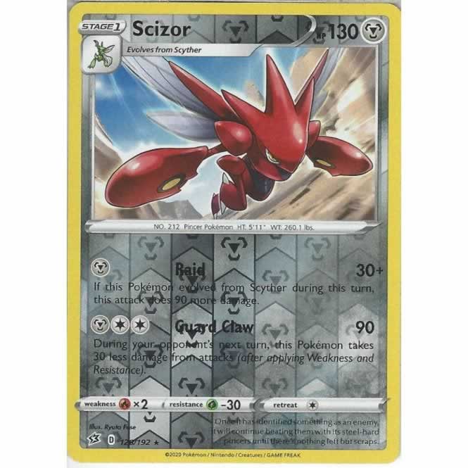 Scizor 128/192 Rare Reverse Holo Pokemon Card (SWSH Rebel Clash)