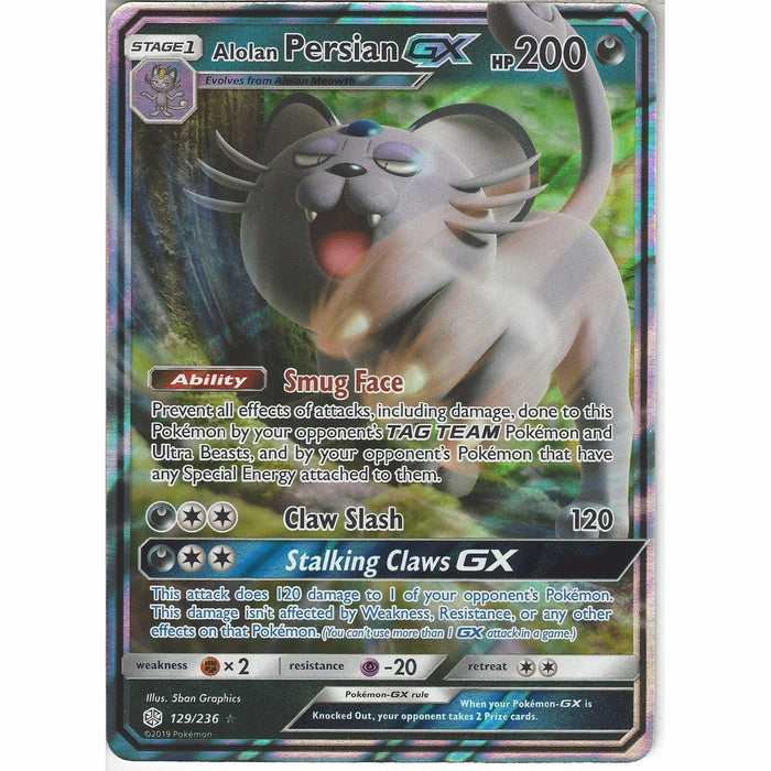 Alolan Persian GX 129/236 Ultra Rare Pokemon Card (Cosmic Eclipse)