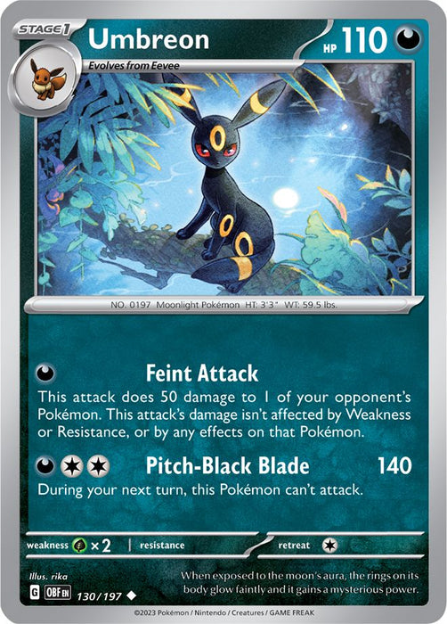 Umbreon 130/197 Uncommon Reverse Holo Pokemon Card (SV Obsidian Flames)