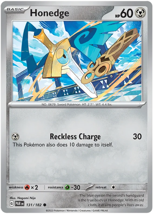 Honedge 131/182 Common Reverse Holo Pokemon Card (SV04 Paradox Rift)