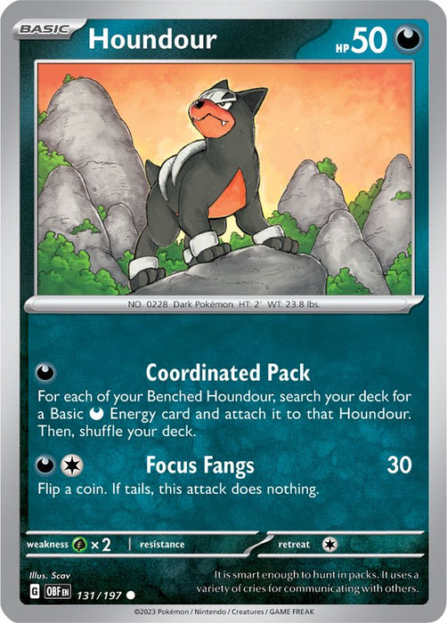 Houndour 131/197 Common Reverse Holo Pokemon Card (SV Obsidian Flames)