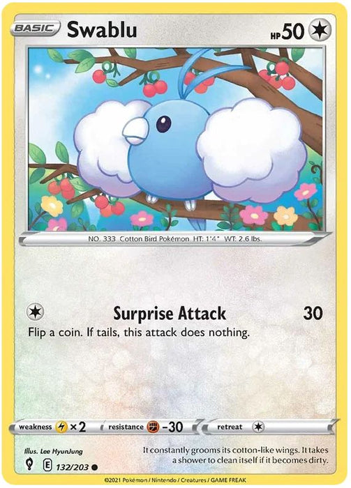 Swablu 132/203 Common Reverse Holo Pokemon Card (SWSH Evolving Skies)