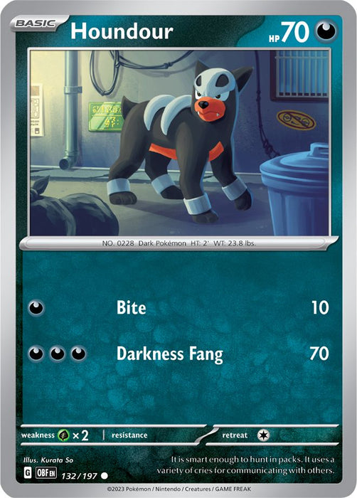 Houndour 132/197 Common Reverse Holo Pokemon Card (SV Obsidian Flames)