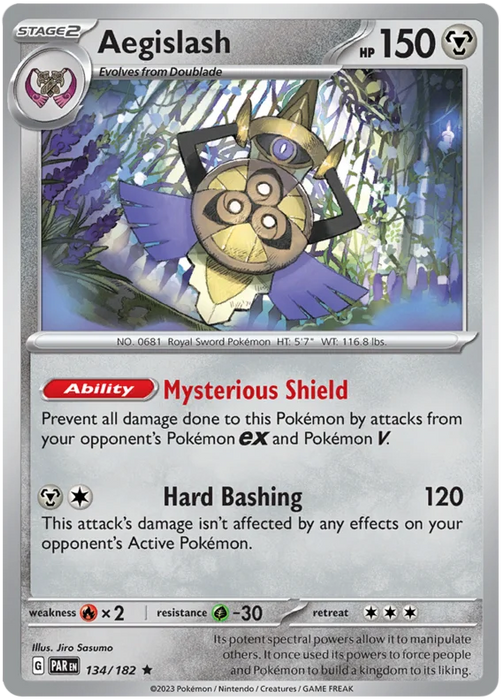 Aegislash 134/182 Rare Reverse Holo Pokemon Card (SV04 Paradox Rift)