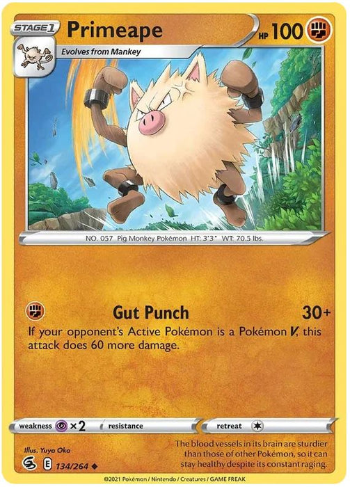 Primeape 134/264 Uncommon Reverse Holo Pokemon Card (SWSH Fusion Strike)