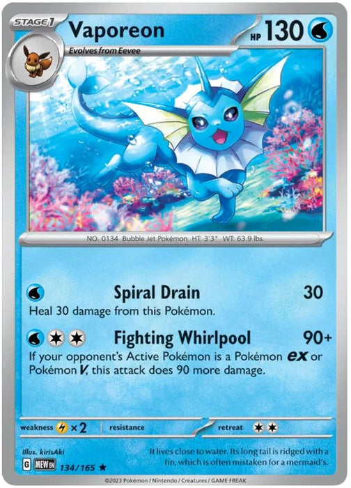 Vaporeon 134/165 Rare Pokemon Card (Pokemon SV 151)