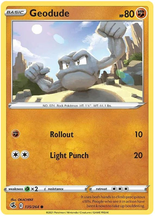 Geodude 135/264 Common Reverse Holo Pokemon Card (SWSH Fusion Strike)