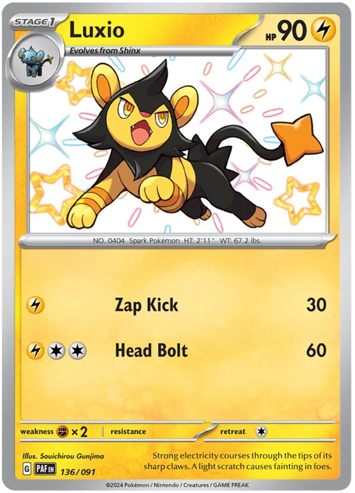 Luxio 136/091 Shiny Rare Pokemon Card (SV 4.5 Paldean Fates)