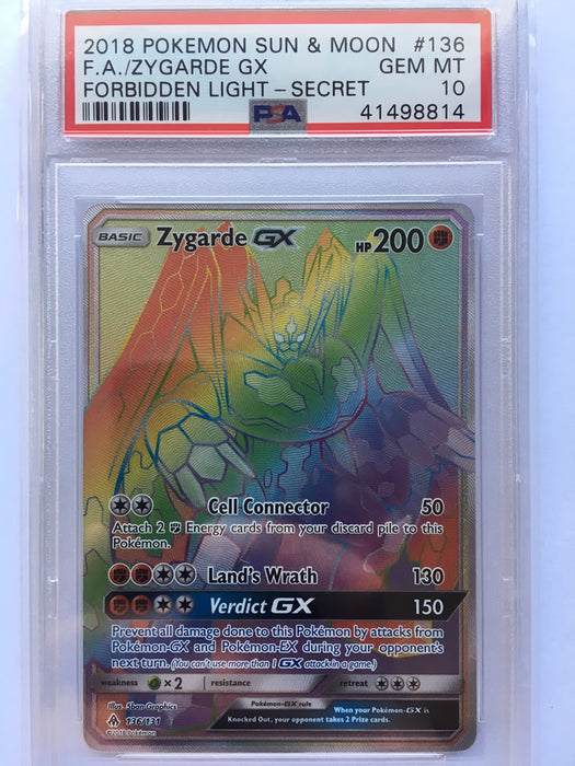Zygarde GX 136/131 Rainbow Rare PSA 10 Graded Pokemon Card (Forbidden Light)