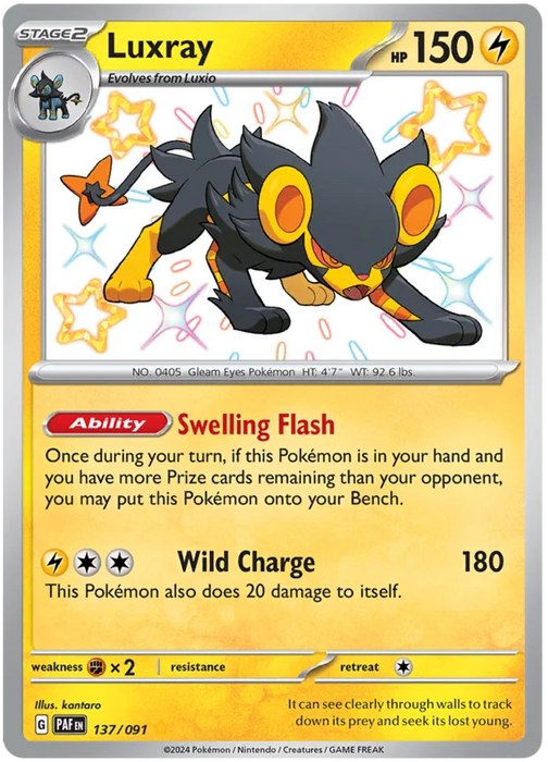 Luxray 137/091 Shiny Rare Pokemon Card (SV 4.5 Paldean Fates)