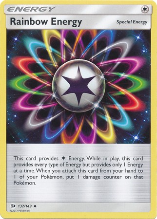 Rainbow Energy 137/149 Uncommon Reverse Holo Pokemon Card (Sun & Moon Base Set)