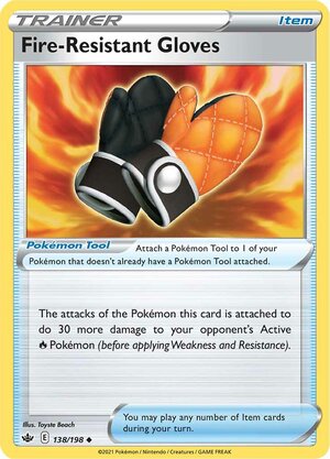 Fire-Resistant Gloves 138/198 Uncommon Reverse Holo Pokemon Card (SWSH Chilling Reign)