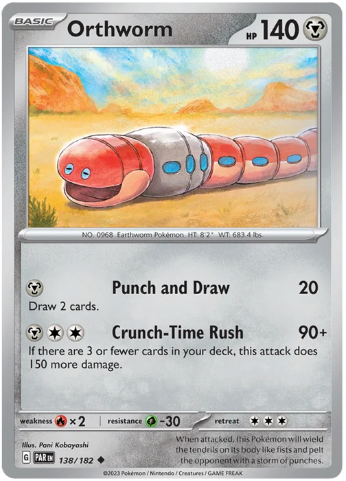 Orthworm 138/182 Uncommon Reverse Holo Pokemon Card (SV04 Paradox Rift)