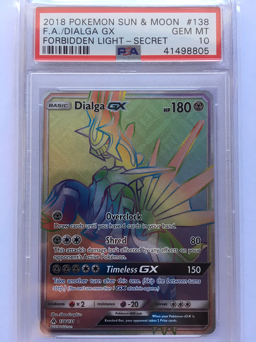 Dialga GX 138/131 Rainbow Rare PSA 10 Graded Pokemon Card (Forbidden Light)