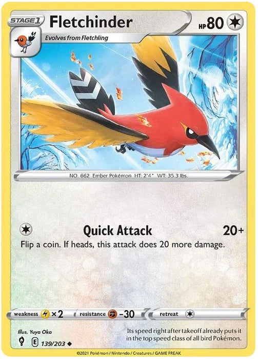 Fletchinder 139/203 Uncommon Pokemon Card (SWSH Evolving Skies)